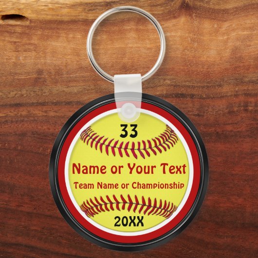 Rot, Schwarz, Weiß, PERSONALISIERTE Softball-Schlü Schlüsselanhänger (Vorderseite)