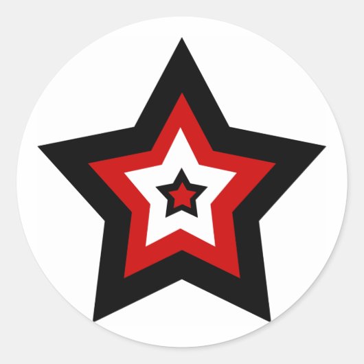 Rot-Schwarz-Weiß-Sterne-Aufkleber Runder Aufkleber (Vorderseite)