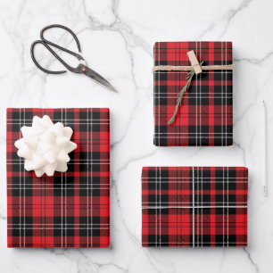 Rot Schwarz Weiß Tartan Buffalo Plaid Trendig Geschenkpapier Set