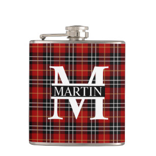 Rot Schwarz Weiß Tartan Karo Monogramm Flachmann
