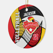 Rot, Schwarz, Weiß und Gold Volleyball Keramikornament (Links)