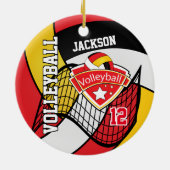 Rot, Schwarz, Weiß und Gold Volleyball Keramikornament (Hinten)