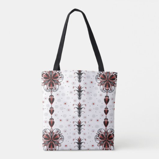 Rot, Schwarz, Weiß und Grau Kaleidoskop-Tasche Tasche (Rückseite)