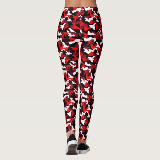 Rot, Schwarz, Weiß und Neonrot Camouflage Leggings (Rückseite)
