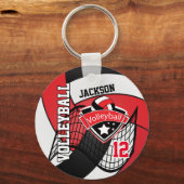 Rot, Schwarz, Weiß und Volleyball-Design Schlüsselanhänger (Vorderseite)