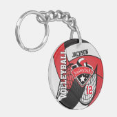 Rot, Schwarz, Weiß und Volleyball-Design Schlüsselanhänger (Vorderseite links)