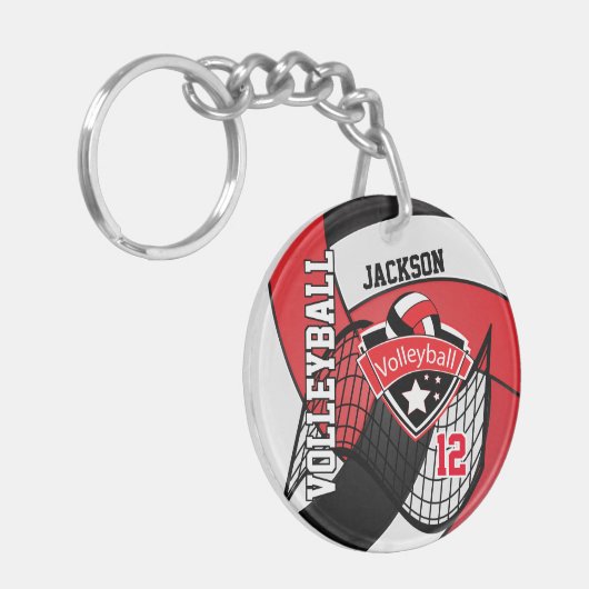 Rot, Schwarz, Weiß und Volleyball-Design Schlüsselanhänger (Vorderseite links)