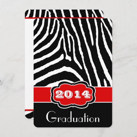 Rot, Schwarz, Weiß Zebra Print Abschluss laden ein Einladung (Vorne/Hinten)