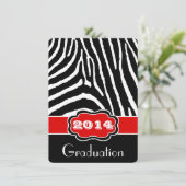 Rot, Schwarz, Weiß Zebra Print Abschluss laden ein Einladung (Stehend Vorderseite)