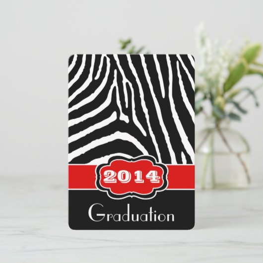 Rot, Schwarz, Weiß Zebra Print Abschluss laden ein Einladung (Stehend Vorderseite)