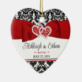 Rot, Schwarz, Weiße Damaske Liebe Herz Hochzeit Keramik Ornament (Rechts)