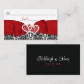 Rot, Schwarz, Weiße Damaske Liebe Herz Hochzeit Platzkarte (Vorne/Hinten)