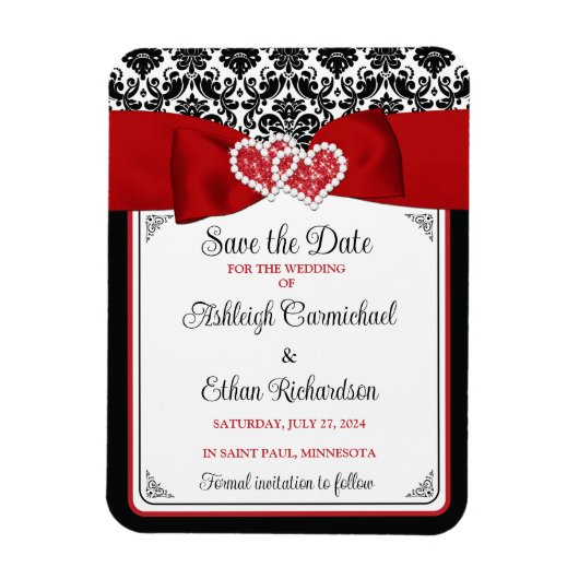 Rot, Schwarz, Weiße Liebe Herz Foto Save the Date Magnet (Vertikal)