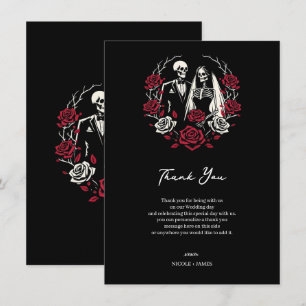 Rot & Schwarz Weiße Rosen Skelett Hochzeit Danke Einladung