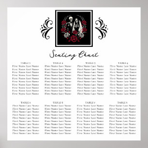 Rot & Schwarz Weiße Rosen Skelett Hochzeitsbestuhl Poster