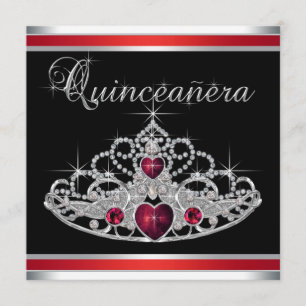 Rot Schwarz Weiße Tiara Quinceanera Einladung