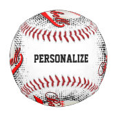 Rot | Schwarz | Weißer Retro-Baseball mit Foto Baseball (Rückseite)