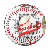 Rot | Schwarz | Weißer Retro-Baseball mit Foto Baseball (Vorderseite Links)