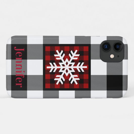 Rot, Schwarz, Weißes Buffalo Kariert, Schneeflocke Case-Mate iPhone Hülle (Rückseite (Horizontal))