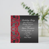 Rot/Schwarz wirbelDamaskus Geburtstagsfeier Einlad Einladung (Stehend Vorderseite)