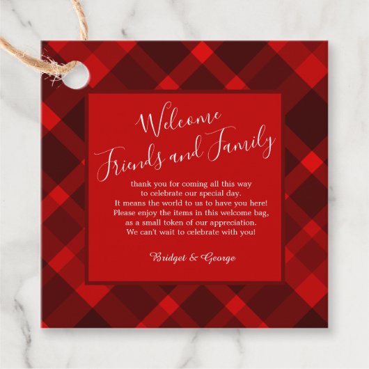 Rot-Schwarz-Zellitiktratan-Hochzeitsmuster Geschenkanhänger (Vorderseite)