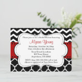 Rot-Schwarz-Zickzack Quatrefolie-Einladung Einladung (Stehend Vorderseite)