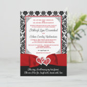 Rot, schwarze Damaske Liebe Herz Hochzeit Einladung (Stehend Vorderseite)