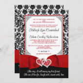 Rot, schwarze Damaske Liebe Herz Hochzeit Einladung (Vorne/Hinten)