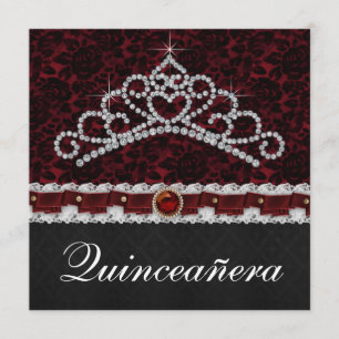 Rot schwarze Damast-Tiara Rot Schwarz Quinceanera Einladung