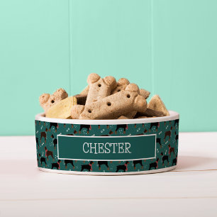 Rot & Schwarze Dobermänner in Schals Winter Muster Napf