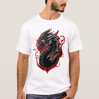 Rot-Schwarze-Drachen-Maskottchen-Grafik T-Shirt