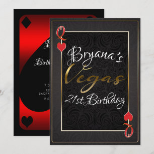 Rot Schwarze Herz-Dame Vegas 21. Geburtstag Einladung