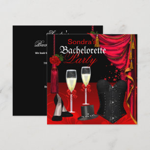 Rot schwarze Korsett Junggesellinnenabschied Schuh Einladung