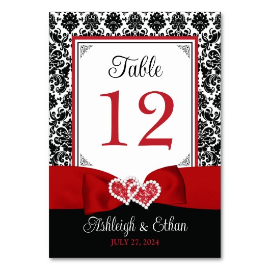 Rot, Schwarze Liebe Herz Hochzeit Tischnummer (Rückseite)