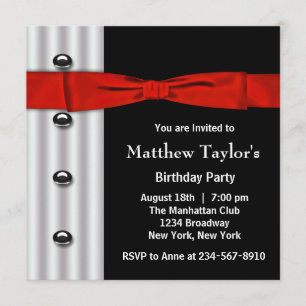 Rot-schwarze Smoking-Fliege Herren-Geburtstagsfeie Einladung