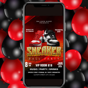 Rot-Schwarze Sneaker-Ball-Party Flyer-Einladung Einladung