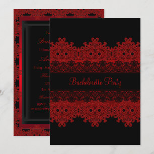 Rot-Schwarze-Spitzen-Junggesellinnen-Abschiedspart Einladung