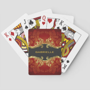 Rot-schwarze und goldene Töne Vintage-Wirbel 4-Mon Spielkarten