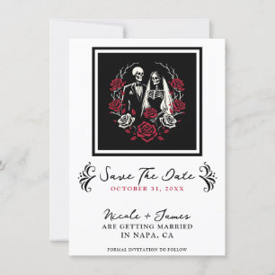 Rot & Schwarze Weiße Rosen Skelett Hochzeitseinlad Einladung