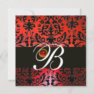 ROT SCHWARZER DAMAST MONOGRAMM Weiß Rubin Einladung