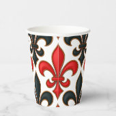Rot Schwarzes Barock Fleur-de-lis Muster Design  Pappbecher (Rechts)