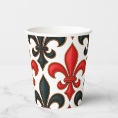 Rot Schwarzes Barock Fleur-de-lis Muster Design  Pappbecher (Vorderseite)