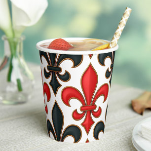 Rot Schwarzes Barock Fleur-de-lis Muster Design Pappbecher