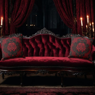 Rot-schwarzes Damastmuster Kissen