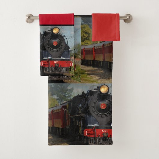 Rot-Schwarzes Eisenbahn-Zug-Badetuch-Set Badhandtuch Set (Insitu)