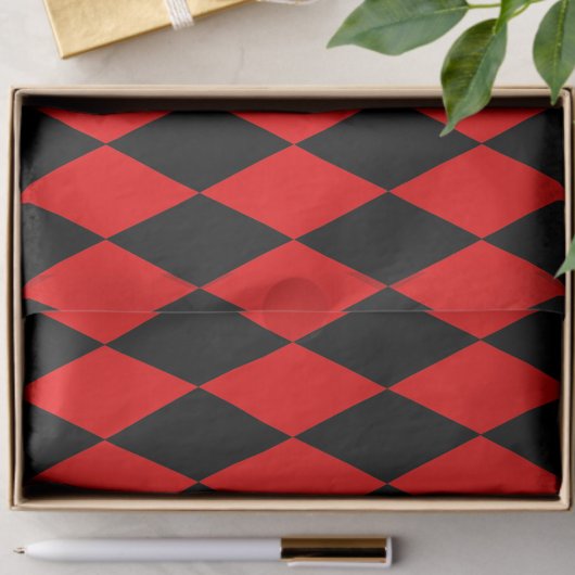 Rot-schwarzes Harlekin-Diamant-Schachbrett-Design  Seidenpapier