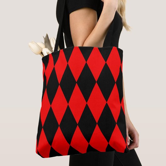 Rot-schwarzes Harlekin-Diamant-Schachbrett-Design  Tasche