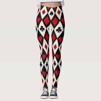 Rot-Schwarzes Harlekin-Spielkartenspiel Diamanten Leggings