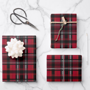 Rot-schwarzes Karo-Tartan-Muster Geschenkpapier Set
