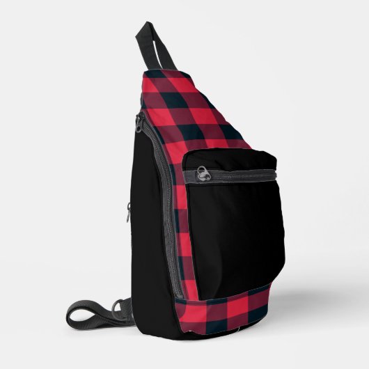 Rot-schwarzes Karomuster Crossbody Bag (Linke Seite)